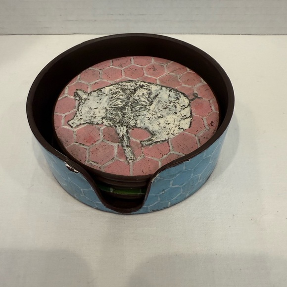 Vintage-Inspired Farmhouse Animal Coaster Set —7 Pieces - Picture 3 of 3